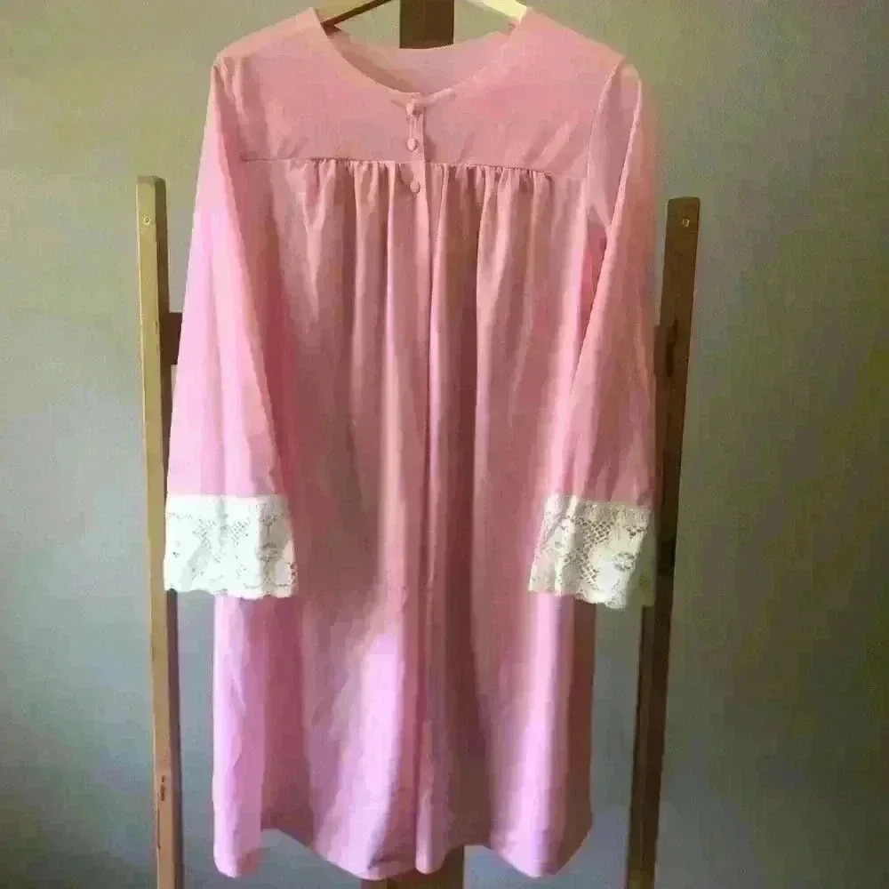 Vtg 1950s Van Raalte Blush Pink Nightgown Peignoir Lace‎ and Sheer Nylon
